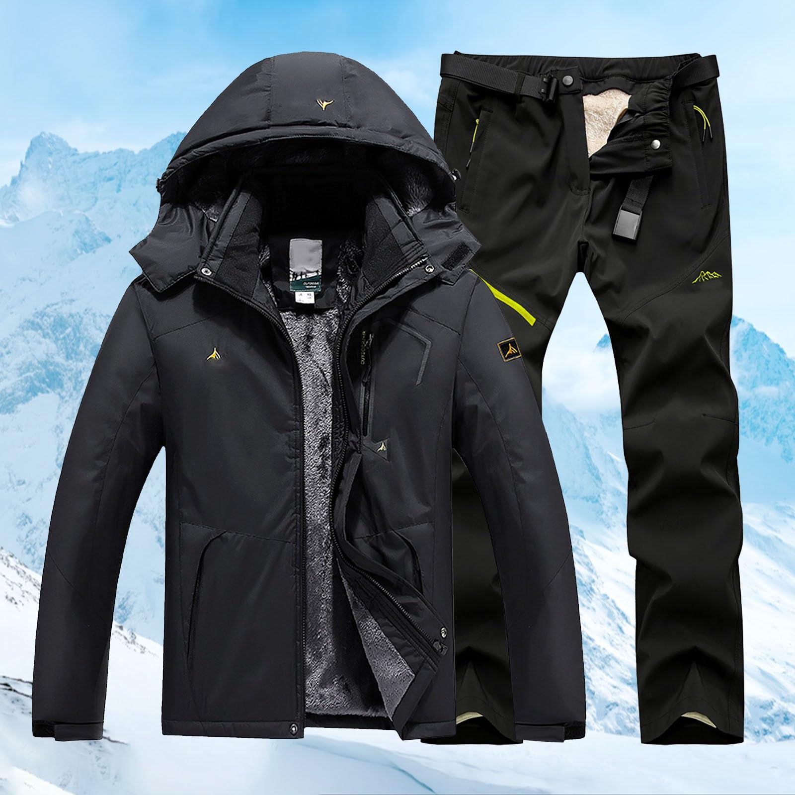 Traje de esquí de dos piezas para hombre, impermeable, resistente al viento, al aire libre, snowboard, conjunto casual de chaqueta y pantalones con bolsillos, traje de nieve de montaña de invierno