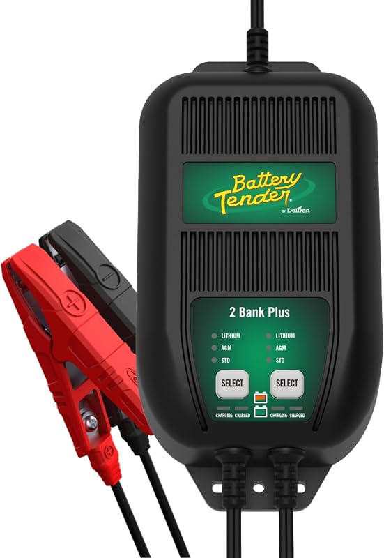 Battery Tender Plus Cargador multibanco de 2 bancos - 2,5 amperios (1,25 amperios por banco) - Cargador y mantenedor de batería múltiple inteligente de 12 V para LiFePO4-022-0165-DL-WH estándar, AGM y litio