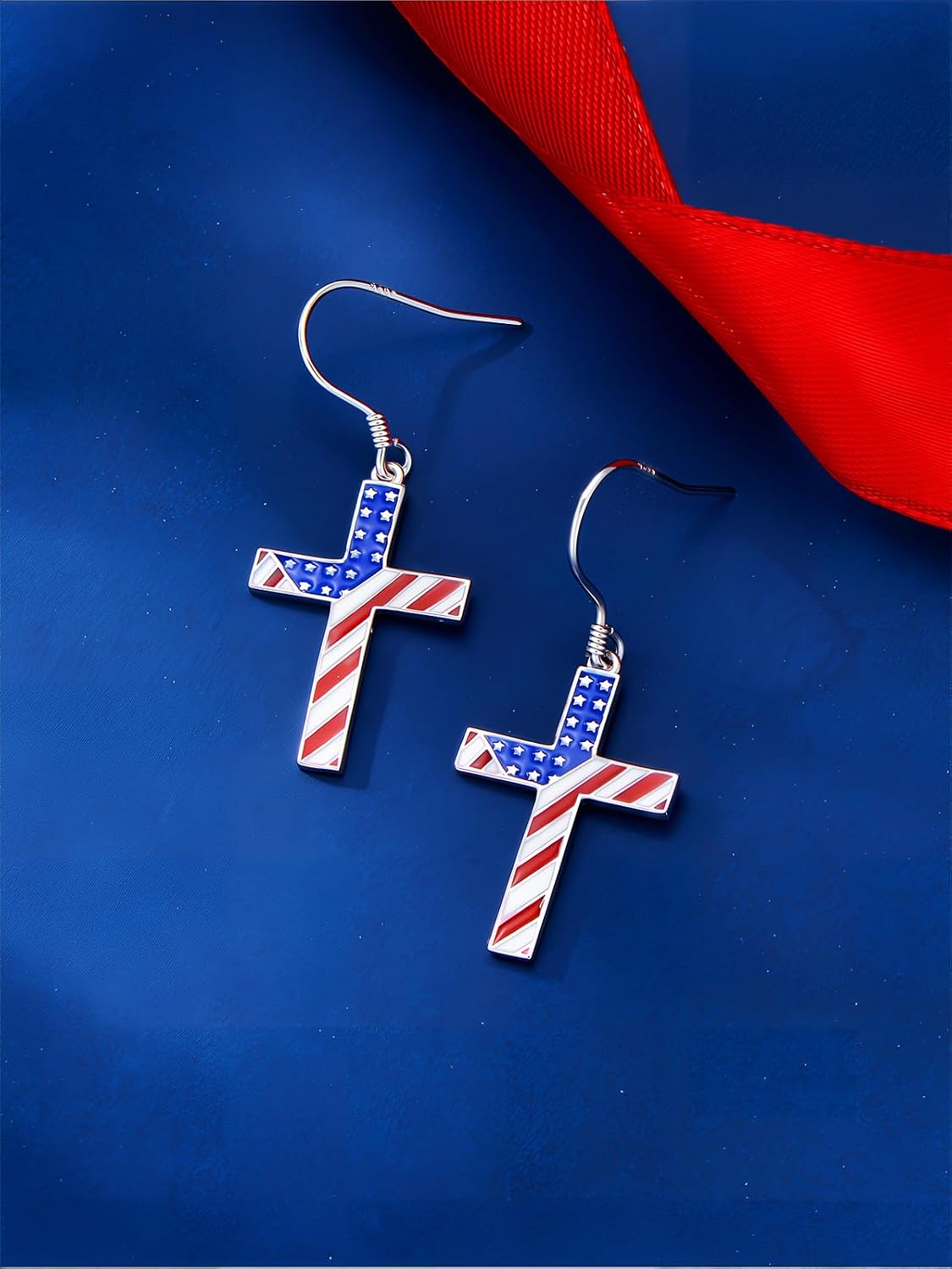 USA American Flag Earrings 925 Sterling Silver Patriotic Star Dangle Earrings Fourth of July Windmills Independence Day Jewelry Gift for Women Veterans