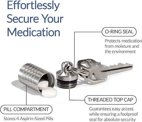Miniatura 6 de Cielo Pill Holders - Llavero pequeño delgado de una sola cámara, contenedor de llavero de píldoras de acero inoxidable, estuche de píldoras