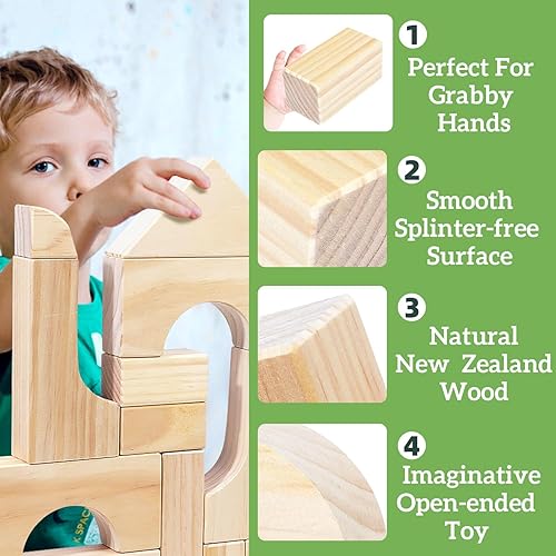 Miniatura 2 de Migargle Juego de bloques de construcción grandes de madera, juguetes educativos de aprendizaje preescolar con caja de almacenamiento de madera,
