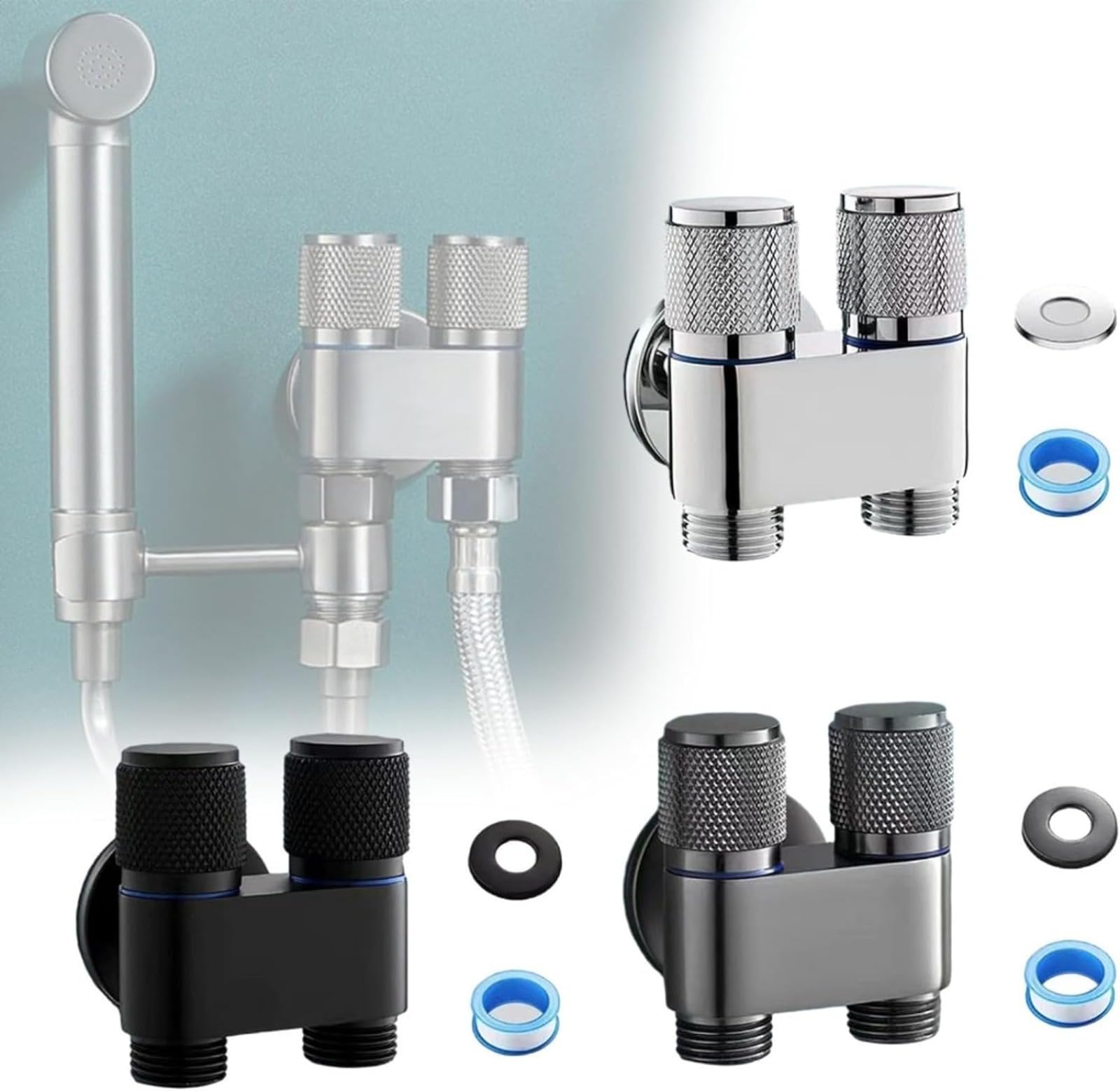 Válvula de doble esquina para inodoro, grifo de agua 1 en 2, grifo de lavadora de doble salida, válvula desviadora de 3 vías, acero inoxidable, ideal para cocina, baño, jardín, hotel