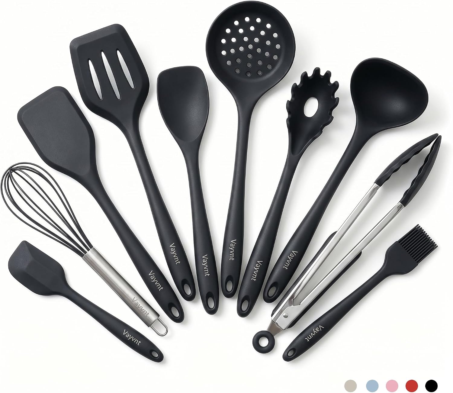 Vayvnt Kitchen Utensils Set, 10PCS Silicone Utensils Set for Cooking, Black
