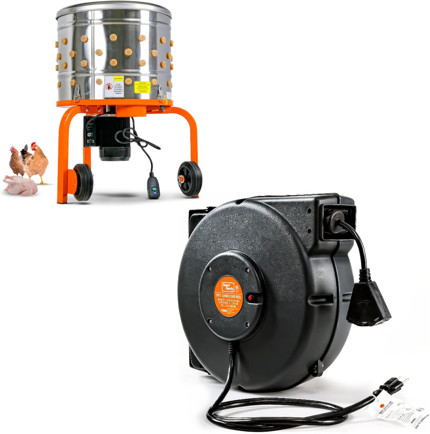 SuperHandy Chicken Plucker DeFeather Remover & Extension Cord Reel Retractable
