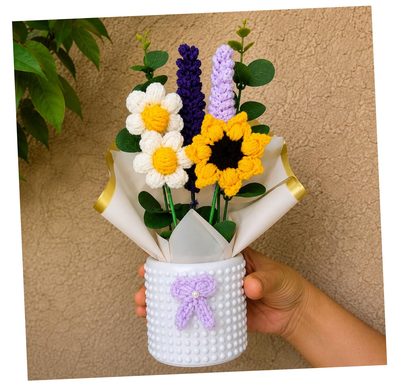 1 pc Handmade Artificial Crochet Flower Bouquet | Crochet Flower Bouquet | Decorative Flowers Bunch | Home & Office Table Décor | Anniversary & Birthday Gift | Gift for Girls Women (Sunflower)-image-28