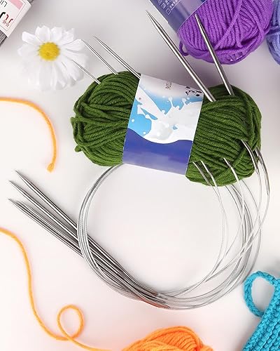 Miniatura 7 de Juego de 2 agujas de tejer de doble punta, juego de agujas de tejer circulares, agujas de tejer cortas y largas de acero inoxidable con agujas de