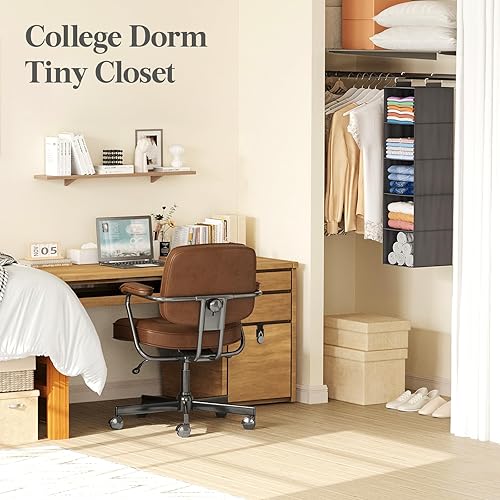 Miniatura 9 de Lifewit 5 Tier Hanging Closet Organizer and Storage for Shelves, Foldable Clothes Storage Shelf with 2 Sturdy Hooks for Clothing Organization, Dorm