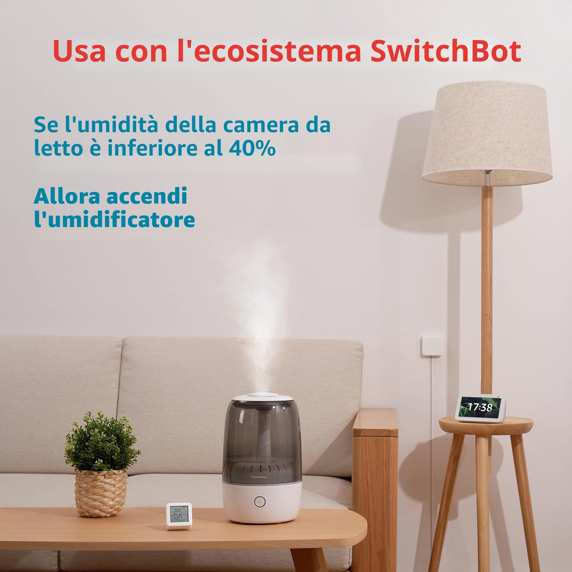 SwitchBot Termometro igrometro interno e hub mini, igrometro digitale Bluetooth termoigrometro con app, punto di rugiada/VPD/sensore di umidità assoluto, monitor per temperatura interna e umidità