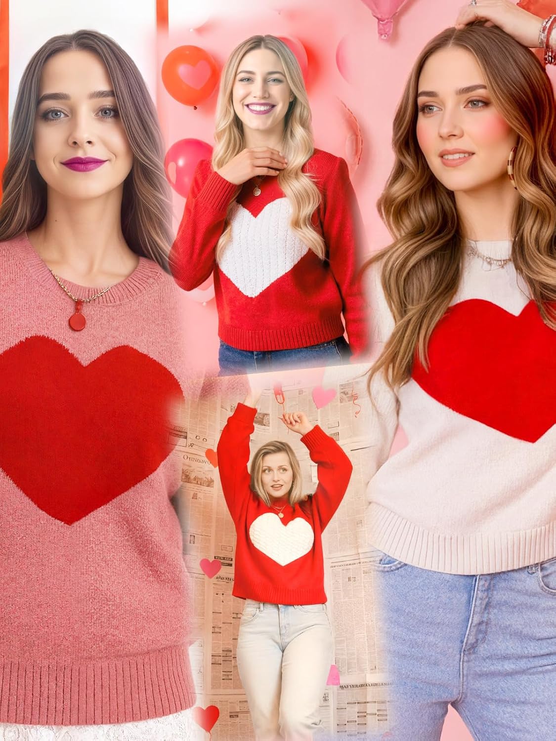 Heart Sweater for Women Valentines Day Gifts for Her Red Sweaters Crewneck Long Sleeve Lightweight Cute Tops - Image 6
