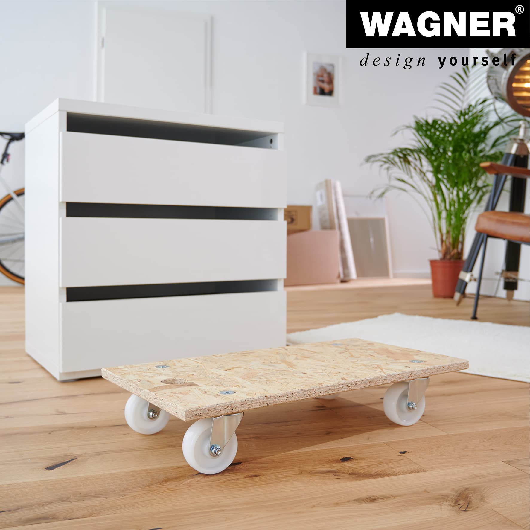 WAGNER Carrello da trasporto MM 1141 I 57,5 x 30 cm I ruote di trasporto soft a scorrimento facile per protezione del pavimento - per carichi pesanti I portata 250 kg - 20114101