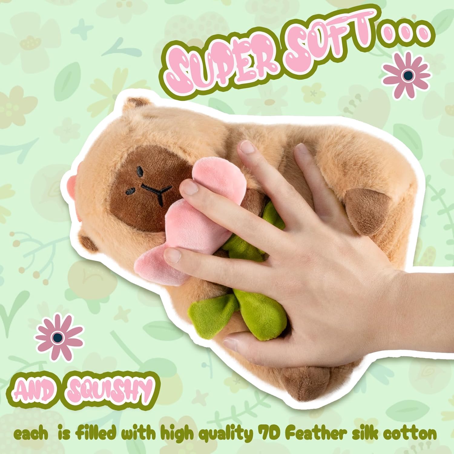 CHDBLOCK Flower Capybara Plush, Cute Capybara Plush Pillow Kawaii Flower Stuffed Aniamls Capybara Plushies Toys Gifts for Kids 11 inch