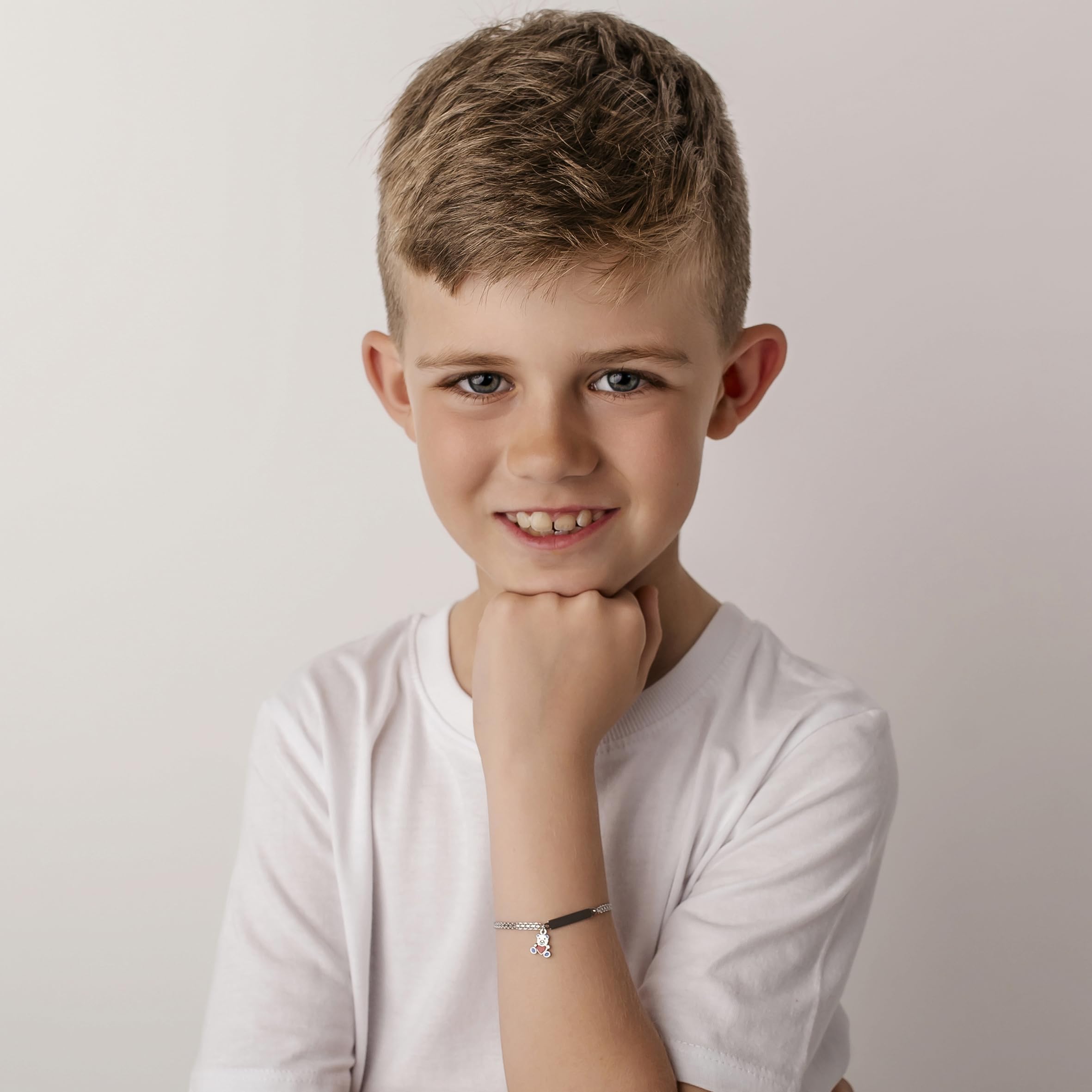 Armband aus 925er-Silber mit Namensschild und emailliertem Bär, Geschenkidee für Mädchen und Jungen, süßes Armband für Geburt, Taufe, Kommunion, Geburtstag