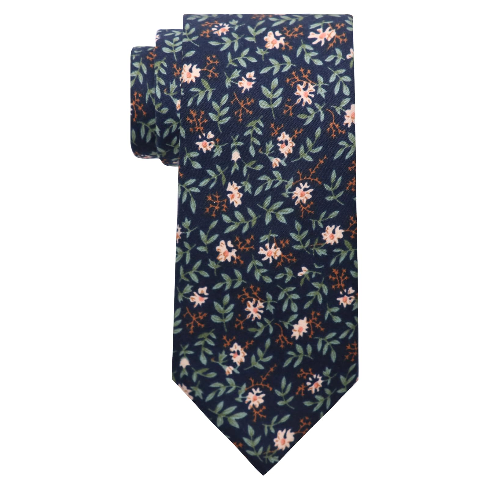 LHXzizizi Floral Ties for Men Mens Floral Tie Cotton Neck Tie Skinny Necktie for Wedding Beach Leisure Party Business Prom (Pink Orange Flower)