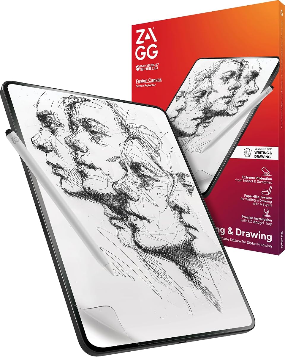 Protector de pantalla ZAGG Fusion Canvas para iPad Air de 13" (M5)/ (M4)/ (M3)/ (M2) - Superficie mate con tacto de papel para dibujar y escribir - Protección híbrida flexible, resistente a arañazos e impactos, fácil de aplicar