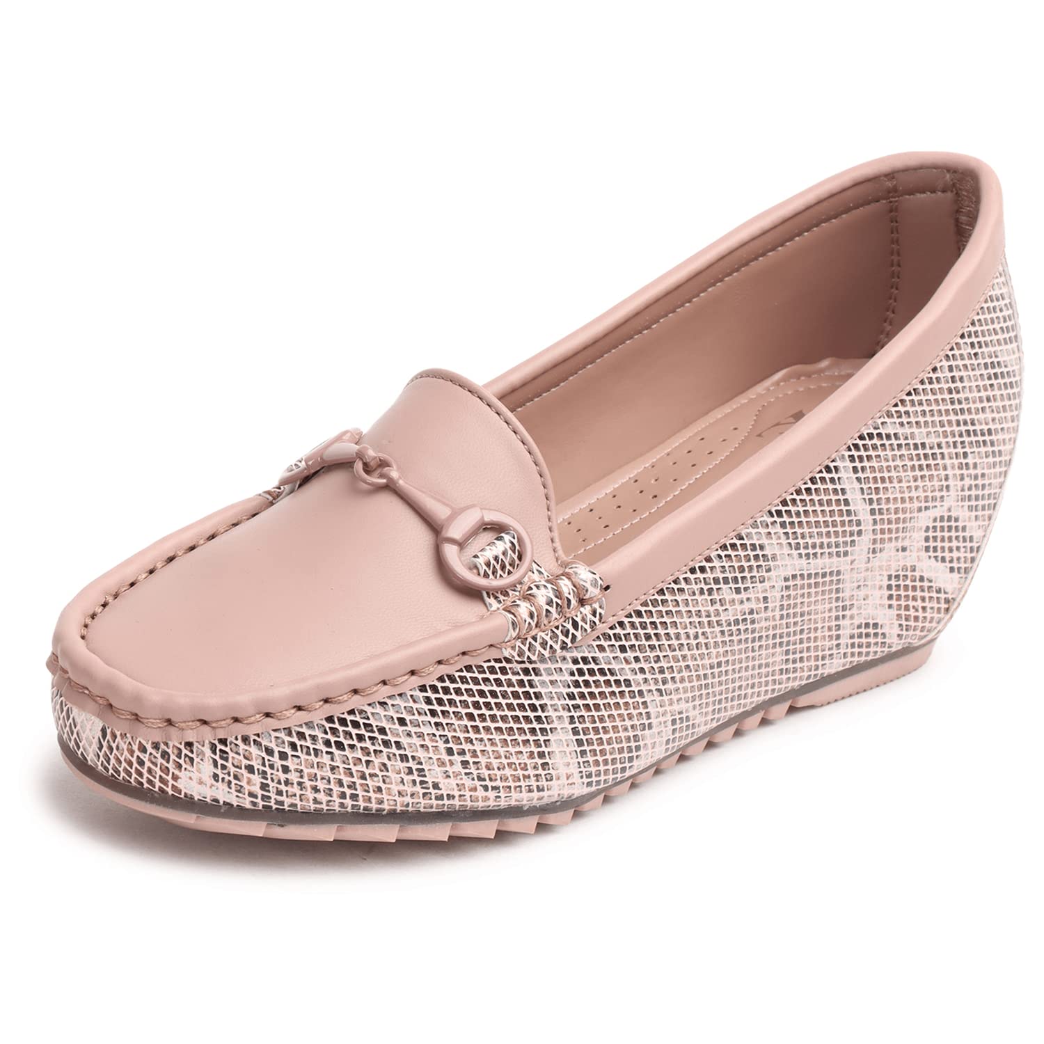 XE Looks Women’s Wedge Loafers | Soft Cushioned Footbed | Stylish & Trendy Slip-On Shoes with Textured Sole | Lightweight & Durable Heel Loafers for Girls | Ideal for Office Casual & Formal Wear