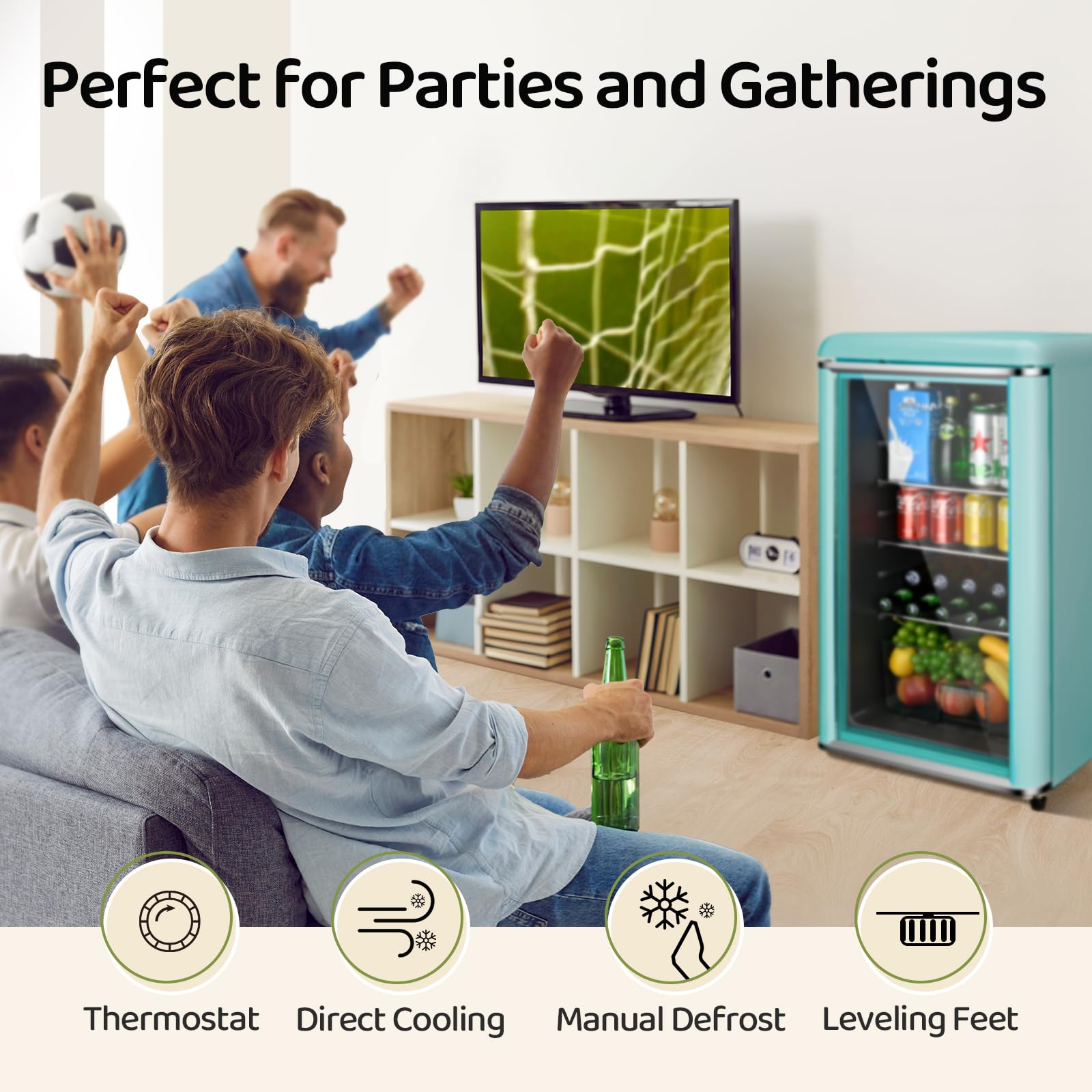Anypro 4.9 Cu.Ft Retro Small Beverage Refrigerator Cooler With Double Tempered Glass Door, 120 Can Wine Drink Beer Mini Fridge For Office Bedroom Bar With 7 Temperatures, Adjustable Shelves, Blue on Fridge.com - View 5