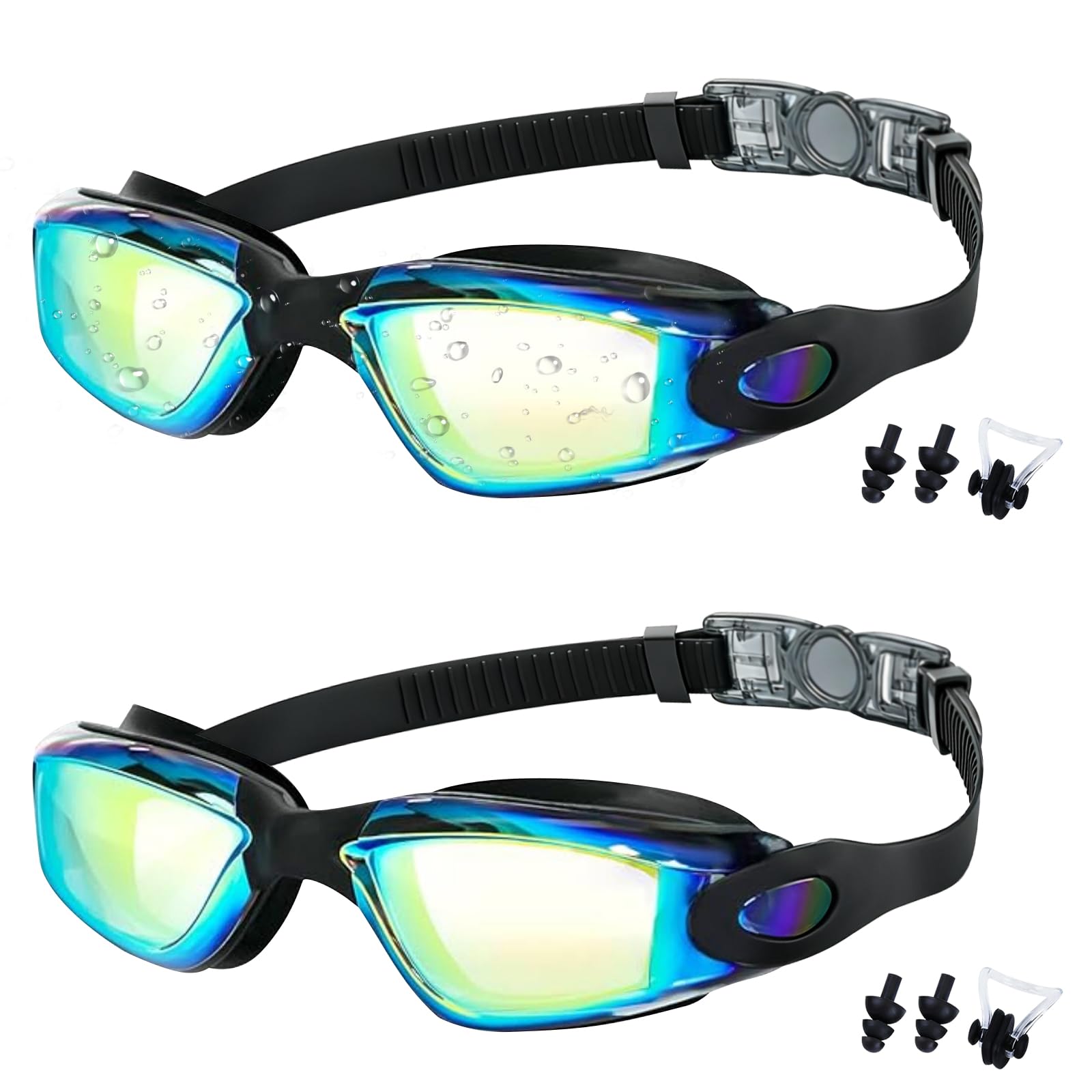 Medsuo Swim Goggles 2 Pack Swimming Goggles Anti Fog No Leaking For Adult Women Men Youth (Double Blue)