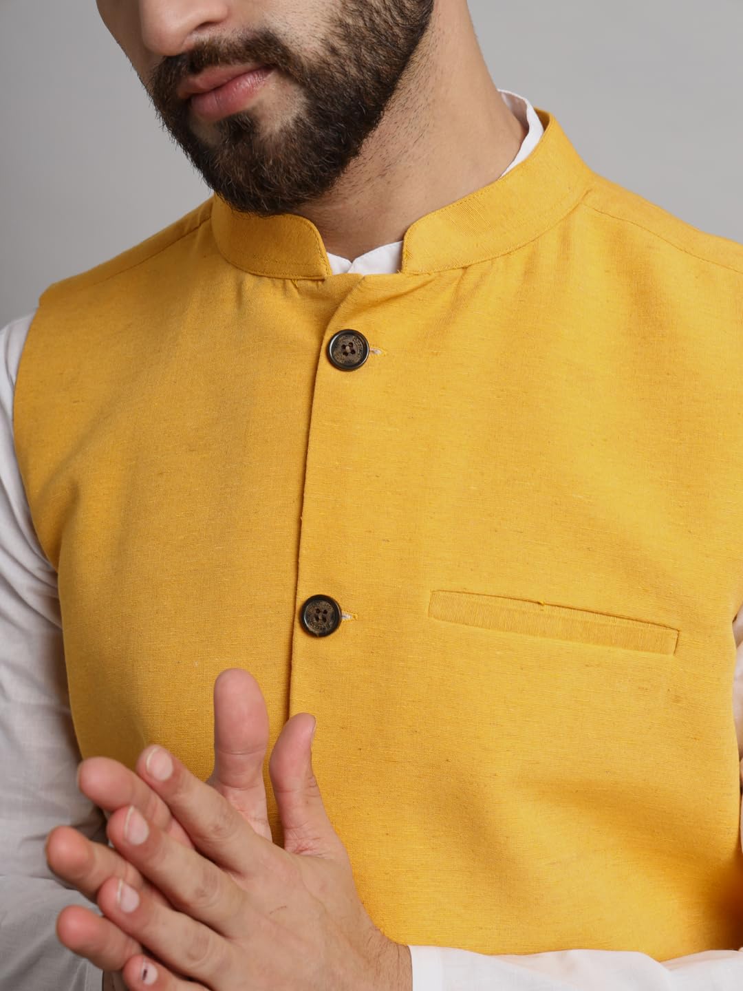 LATEST CHIKAN Men's Traditional Cotton Solid Nehru Jacket/Waistcoat -SADRI-DB-Y-42 - Image 5 thumbnail
