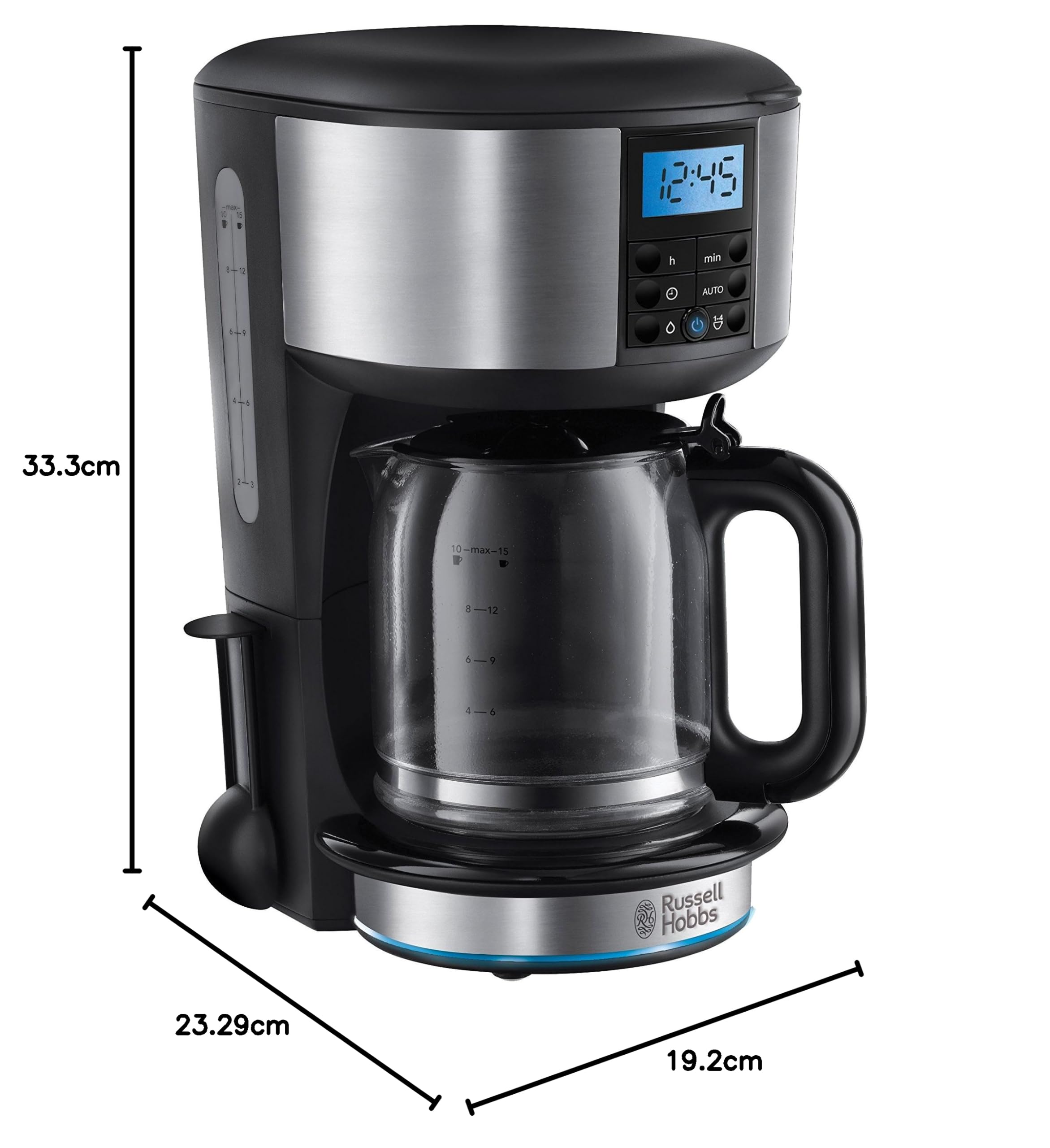 Russell Hobbs Cafetière filtre [Programmable, Technologie WhirlTech pour extraction & arôme optimaux] Buckingham (10 tasses, verseuse en verre 1,25L, Maintien au chaud, 1000W) Machine à café 20680-56