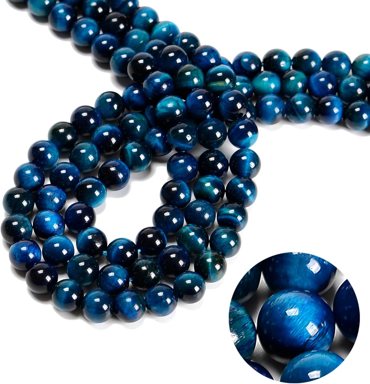 122Pcs(2 Strand/Set) 6mm Aquamarine Tiger's Eye Natural Stone Beads Round Gemstone Genuine Real Stone Loose for DIY Bracelet Jewelry String Making