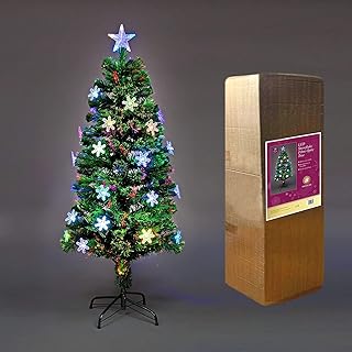 SHATCHI 4Ft/120cm Fibre Optic Christmas Star Topper-LED Snowflakes Decorations-Pre-Lit Green Artificial Xmas Tree-Multicolor Changing Lights, PVC, 120 cm