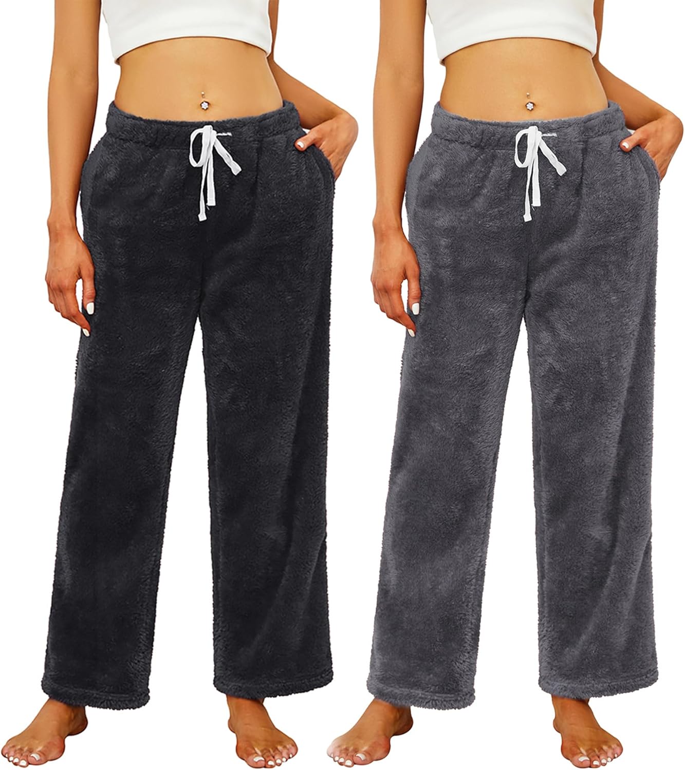 HEARTNICE 2 Pack Women's Warm Plush Pajama Pants Soft Fluffy Pajama Sleep Pants Comfy Fuzzy Pj Bottoms
