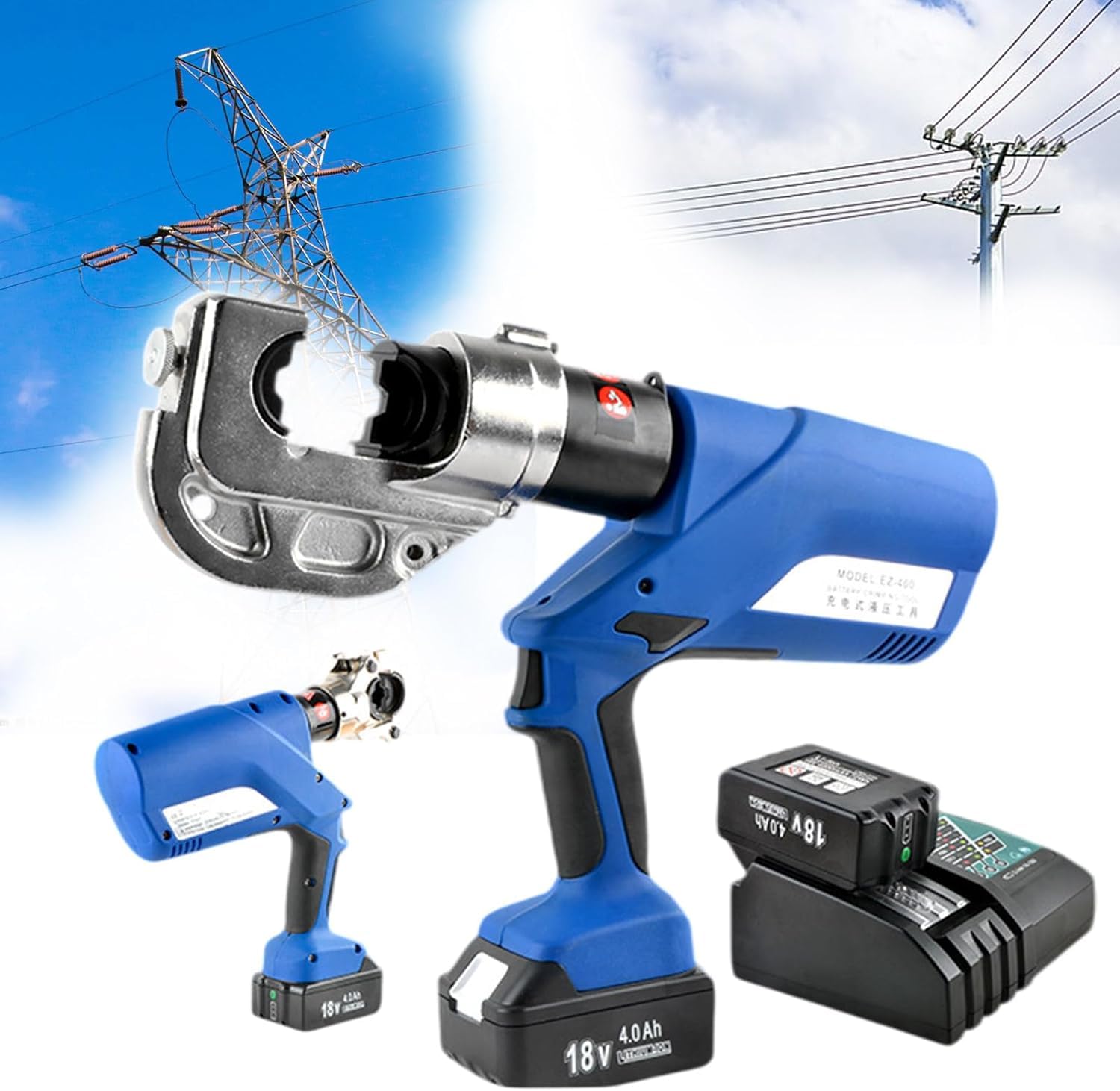 Elektryczne hydrauliczne narzędzia do zaciskania - Zaciskarka do końcówek kablowych, zaciskanie 16-400/16-300 mm², seria EZ-400/EZ-300, szczypce do zaciskania końcówek do końcówek miedzianych (Ez400)