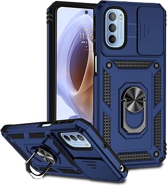 Case for Moto G31 Case, Moto G41 Case, XT2173-3 Case with Slide Camera Cover, Built-in 360 Rotate Ring Kickstand Magnetic Shockproof Phone Cover for Motorola Moto G31 Blue