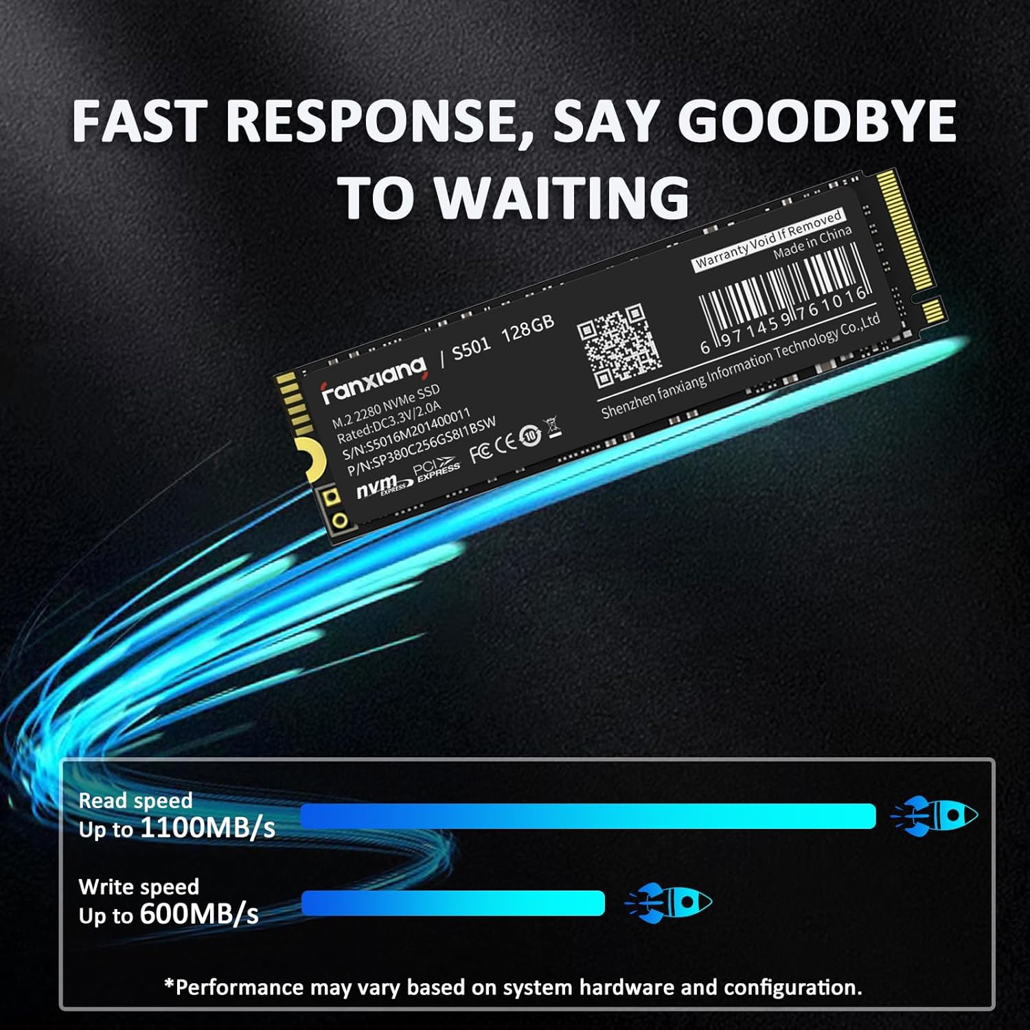 fanxiang S501 128GB NVMe SSD 3D NAND1.3 PCIe Gen3x4 M.2 2280 Internal Solid State Drive (Read Speed up to 1,100 MB/s) Compatible with Laptop & PC Desktop