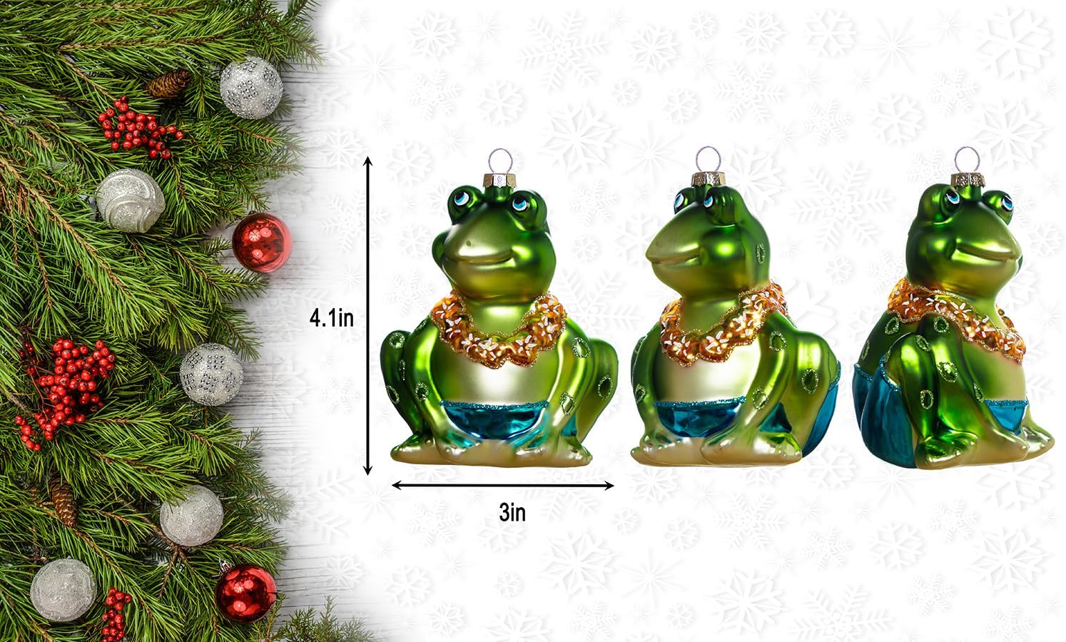 Set of 2 Hand Blown Glass Frog Ornaments for Christmas Tree, Hanging Glass Frog Christmas Ornaments - Image 3