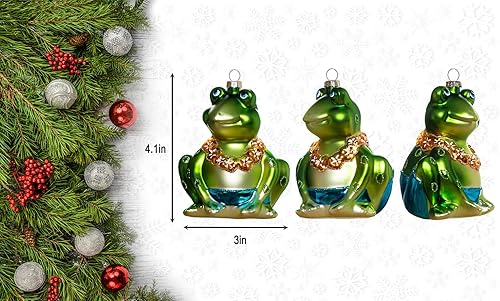 Miniatura 3 de Juego de 2 adornos de rana de vidrio soplado a mano para árbol de Navidad, adornos de Navidad de rana de vidrio colgante