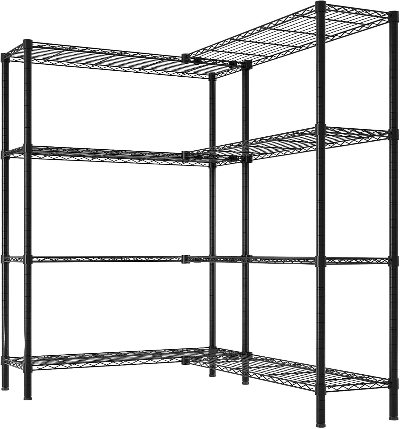 Four Layer L-Shaped Adjustable Shelf, Made of Black Carbon Steel Material, Suitable for Home, Office or Display, 49.2 * 70.86 * 13.78 inches
