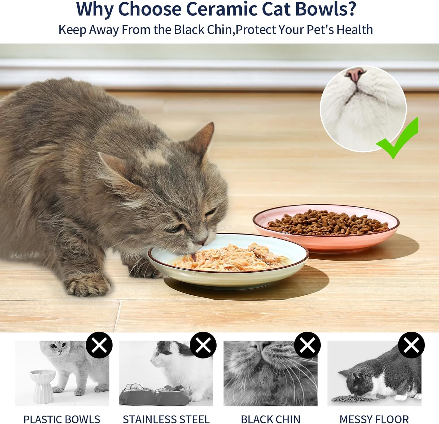 Selamica Ceramic Cat Food Bowl, 6 Inch Cat Bowls Whisker Friendly, Shallow Wide Kitten Plates for Food and Water, Set of 6, Gradient Color