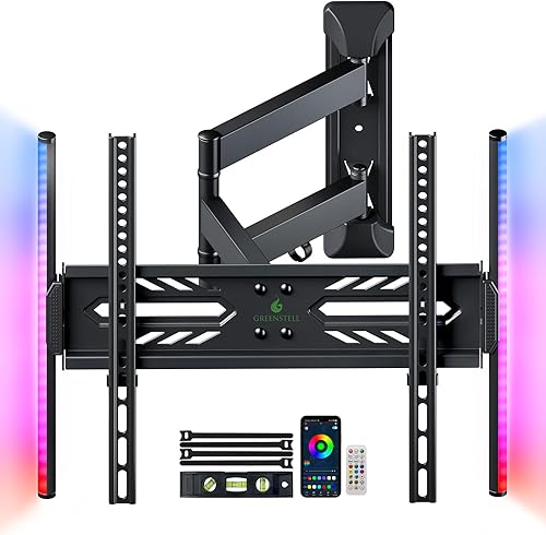 Greenstell Soporte de pared para TV con luces LED, soporte de TV de movimiento completo para televisores de 26 a 65 pulgadas, retroiluminación de TV