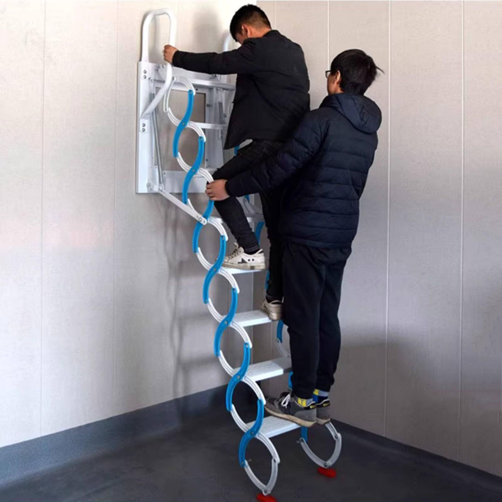 Escaleras plegables de pared, escalera retráctil, escalera de ático de acero resistente para sótanos, techos de almacén, capacidad de 660 libras