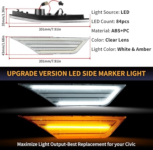 Miniatura 2 de Gempro Switchback - Luces LED laterales para Honda Civic Gen Civic 2016-2021, reflector de señal de giro para parachoques delantero, lente