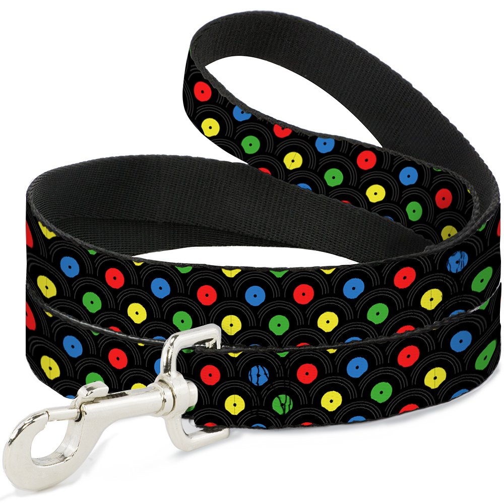 Laisse pour animal motif disques vinyles noir et gris 10,2x2,5 cm