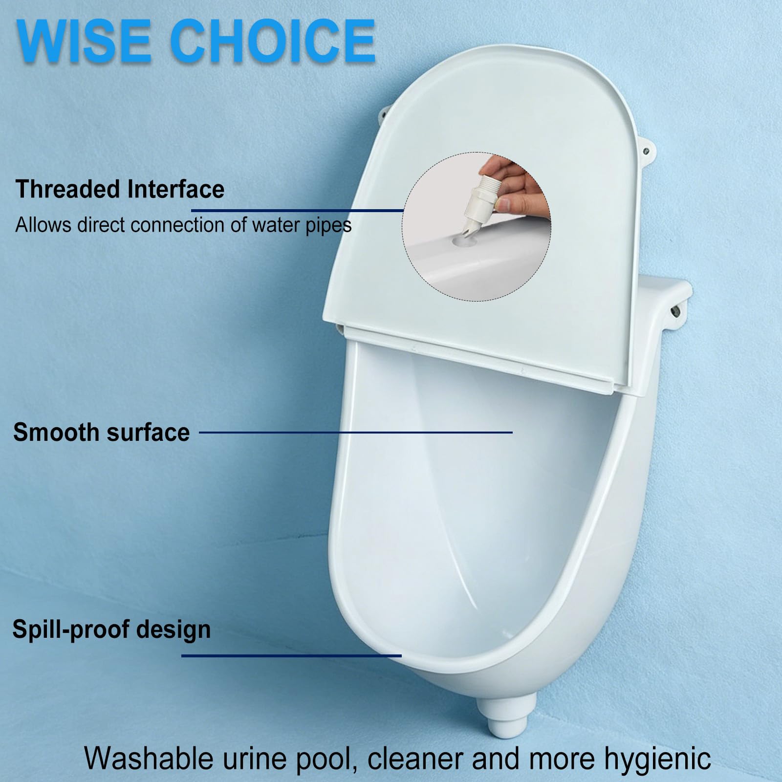 Urinal Zur Wandmontage Mit Deckel, Wasserloses Wandmontiertes Urinal | mit 1.5m Ablaufschlauch, Umleiter, auslaufsicher Outdoor-Urinal, Für Badezimmer, Camping, Wohnmobil, Garage