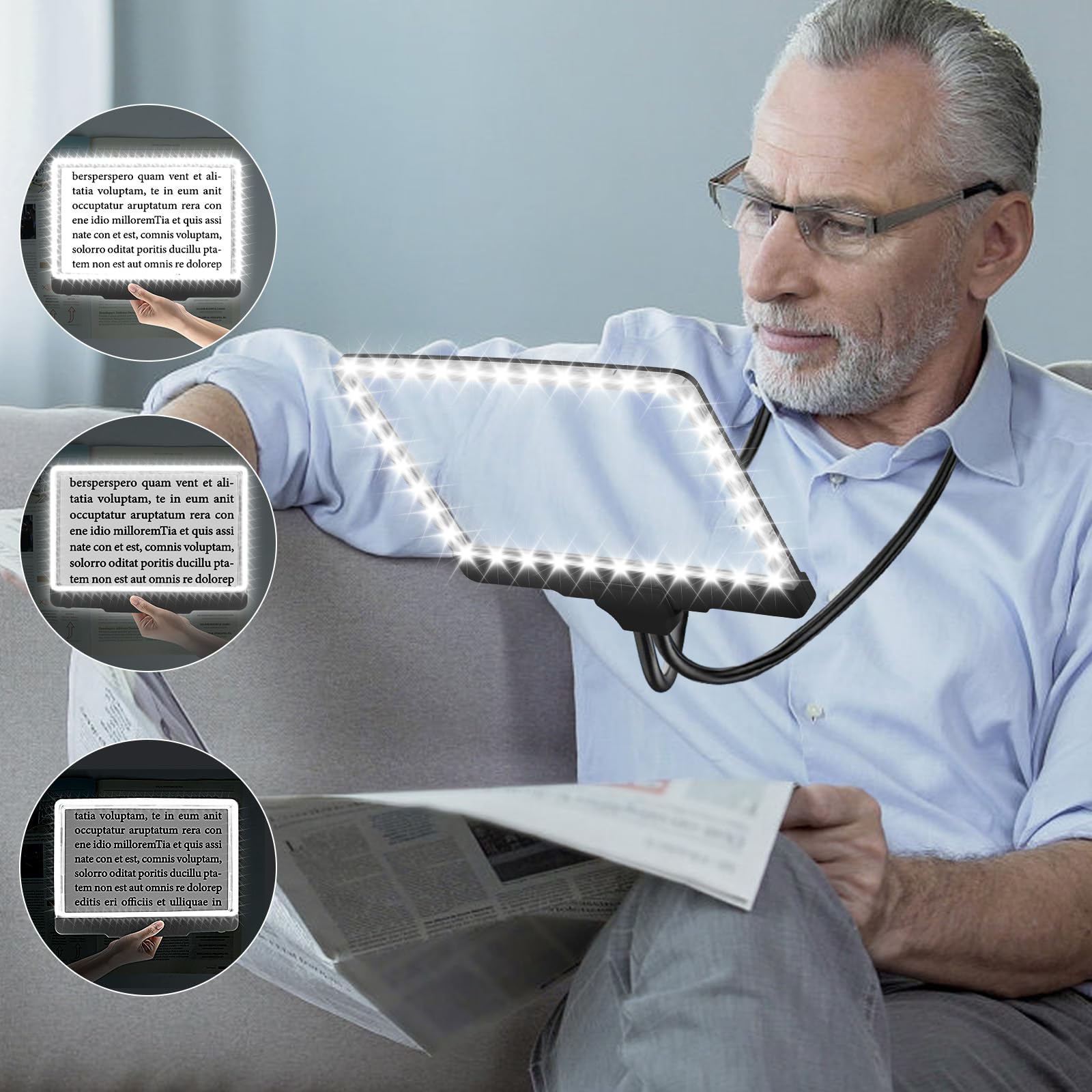 TOCBIU Hands Free Magnifying Glass for Reading with 36 Ultra-Bright LEDs Light 5X Large Full Book Page Magnifier Flexible Gooseneck Magnifier for Neck Wear Seniors Repair Sewing Cross Work