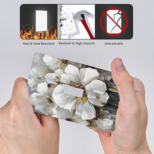 Miniatura 5 de Blanco gris floral con oro placa de pared de palanca individual flor acuarela interruptor luz cubierta decorativo enchufe tapas para tomas de