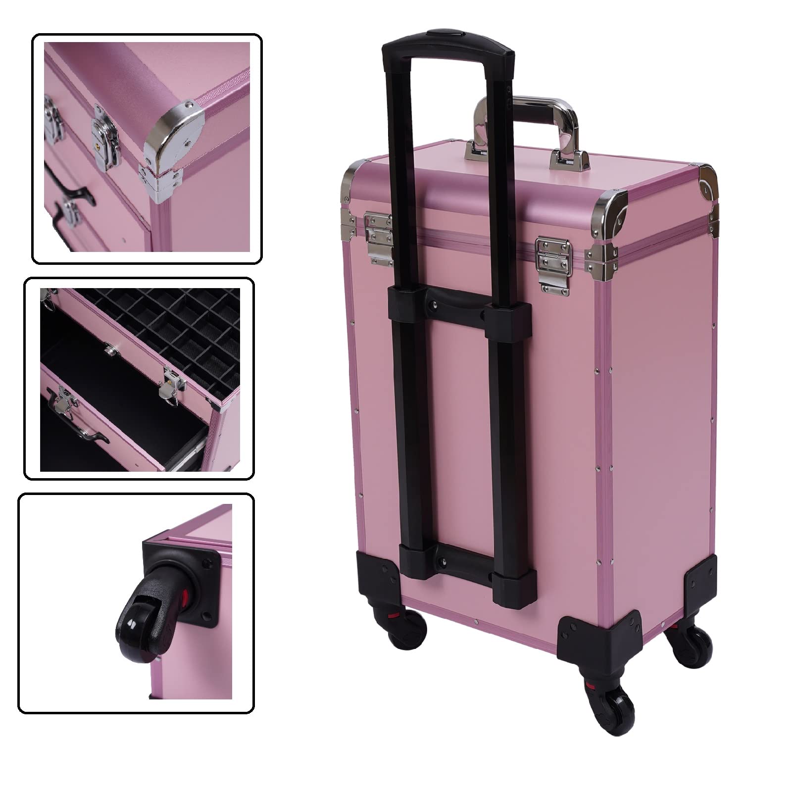 Maleta con Ruedas para Maquillaje, Estuche con Ruedas para Maquillaje y cosméticos, Organizador de esmaltes de uñas para Estudio o Viajes, Ideal para técnicos de uñas.