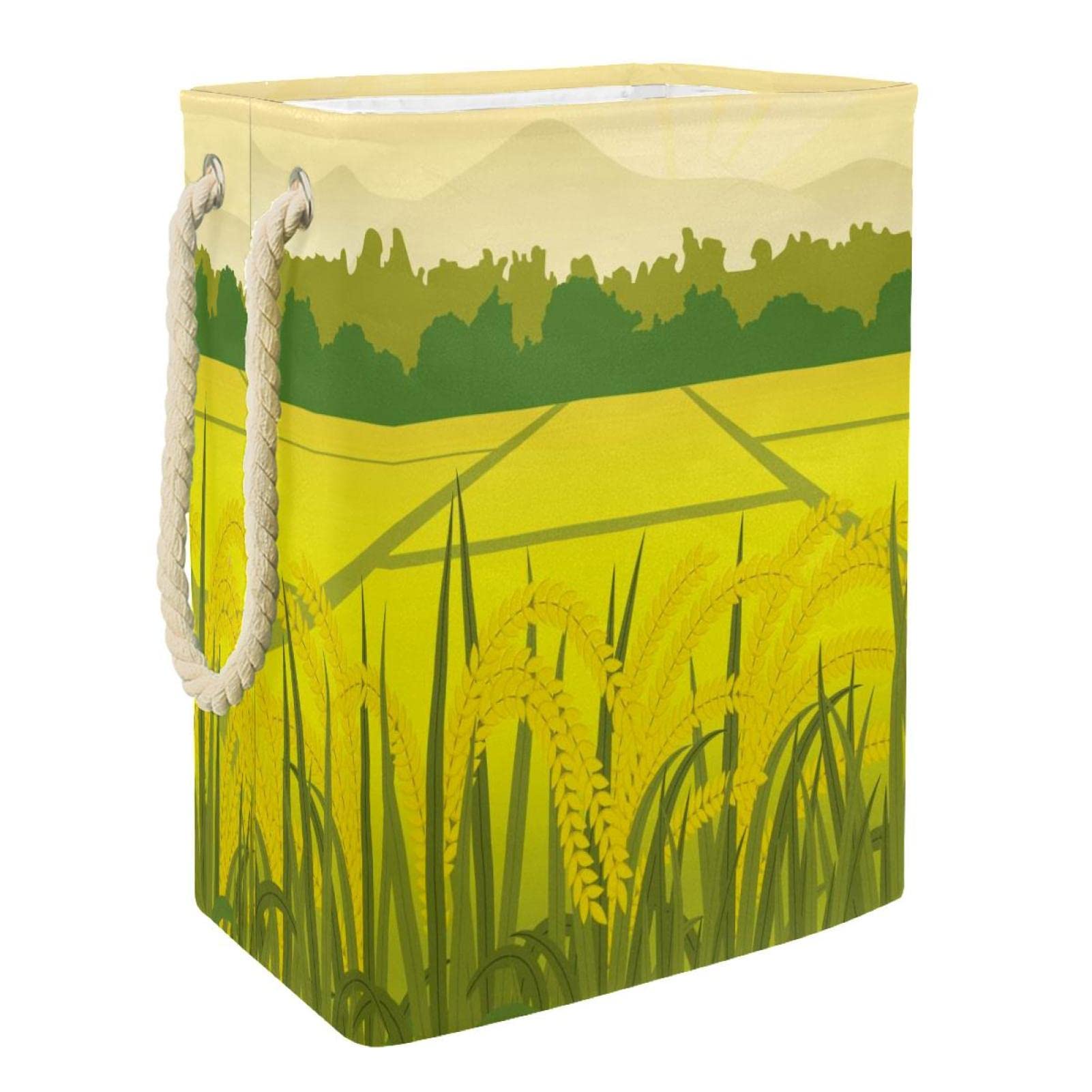 Panier à linge personnalisé pour chambre : grand rangement esthétique motif champ de riz