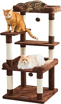 MWPO 954D Large Cat Tower, Suitable for Senior Cats, Stationary, Stable, Suitable for Multiple Cats, Scratching Post, Cat Bed, Simple, 44.9 inches 114 cm, Brown