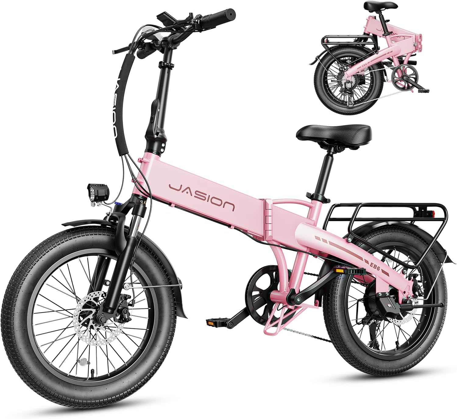 Jasion EBS Electrical Bike for Adults,1000 Peak Motor & As much as 25Mph Ebike, Constructed-in Removeable 48V 10.5AH Battery,55 Miles Max Vary E-Bike, 20” Fats Tire Folding Electrical Bike with Shock Absorber