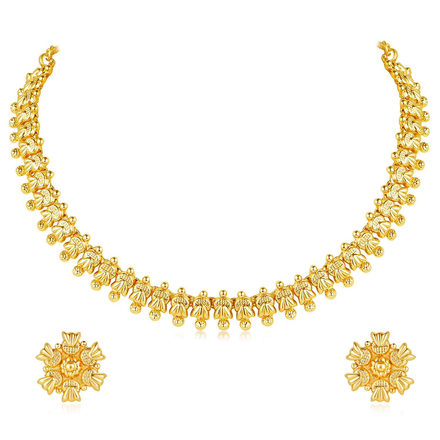 Peora Gold Plated Fancy Choker Necklace & Floral Stud Earrings Traditional Jewellery Set for Women (B0D79C96FV) Amazon Price History, Amazon Price Tracker