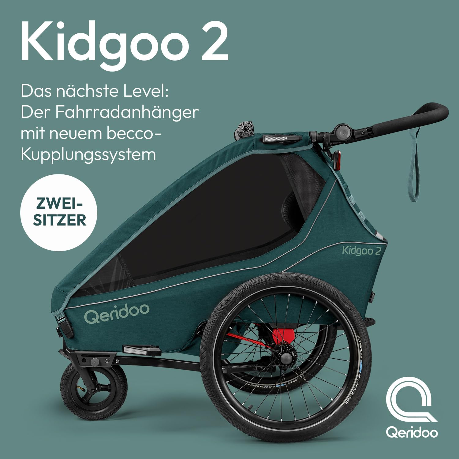 Qeridoo Kidgoo 2 | Fahrradanhänger 2 Kinder | Mit Federung & 3-in-1 Verdeck | Fahrrad Anhänger für Zwei | Komfortabel & Sicher | Hochwertiger Kinderfahrradanhänger & Jogger Kinderwagen