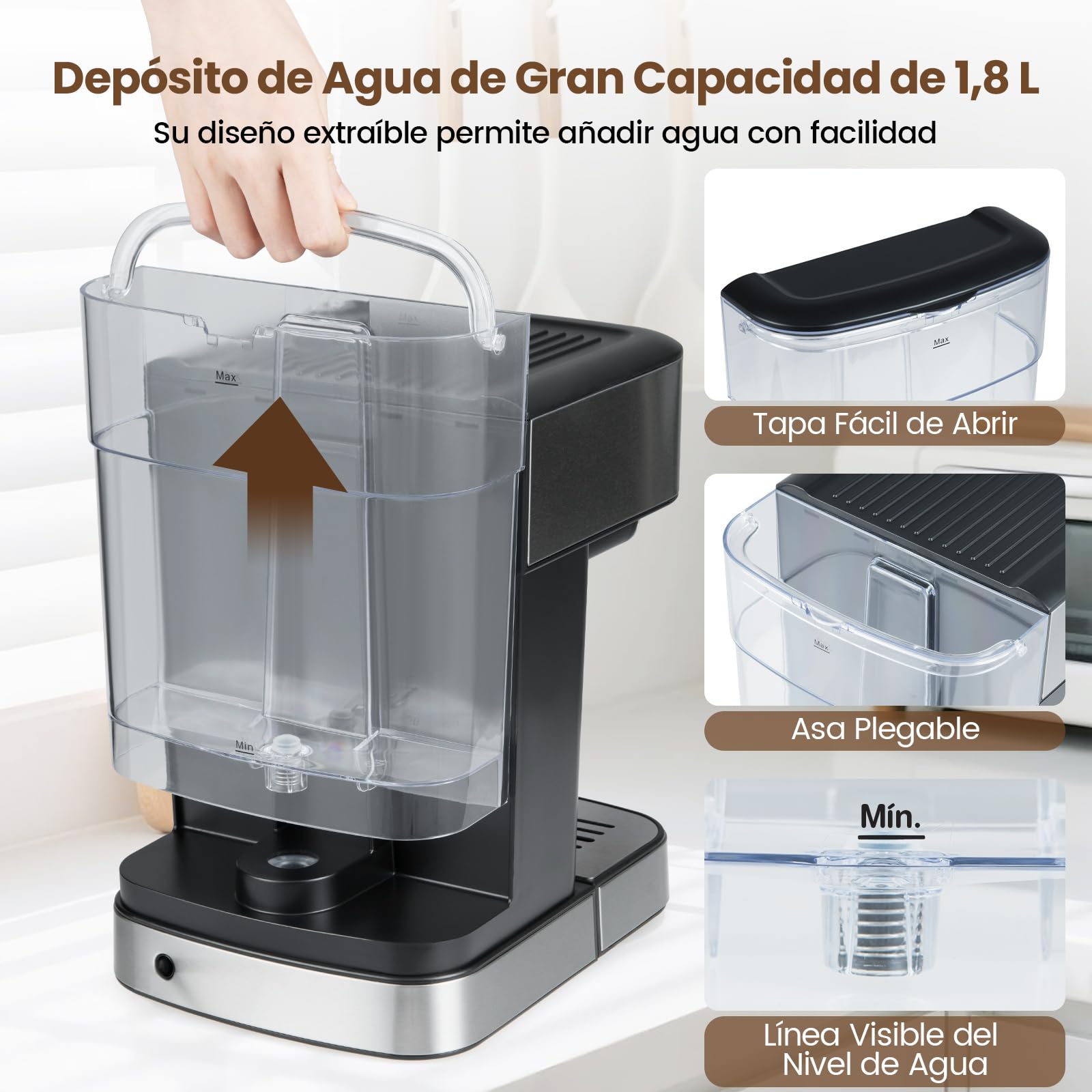 COSTWAY Cafetera Espresso 1200w, Presión de 20 Bares, Maquina de Cafe con Depósito de Agua Extraíble de 1,8 L, Espumador de Leche a Vapor, Coffee Machine para Baristas Cappuccino Macchiato