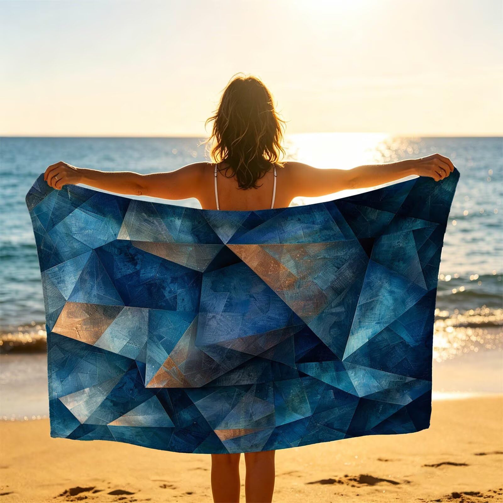 Triángulo Toalla Playa 160x220 Resistente a la Arena Secado rápido Ligero, Toalla Playa Grande 220 x 160cm Suave Cómodo como Gym Yoga Sauna Toallas Baño Grandes Travel Essentials Cuadrado XTLS-3317