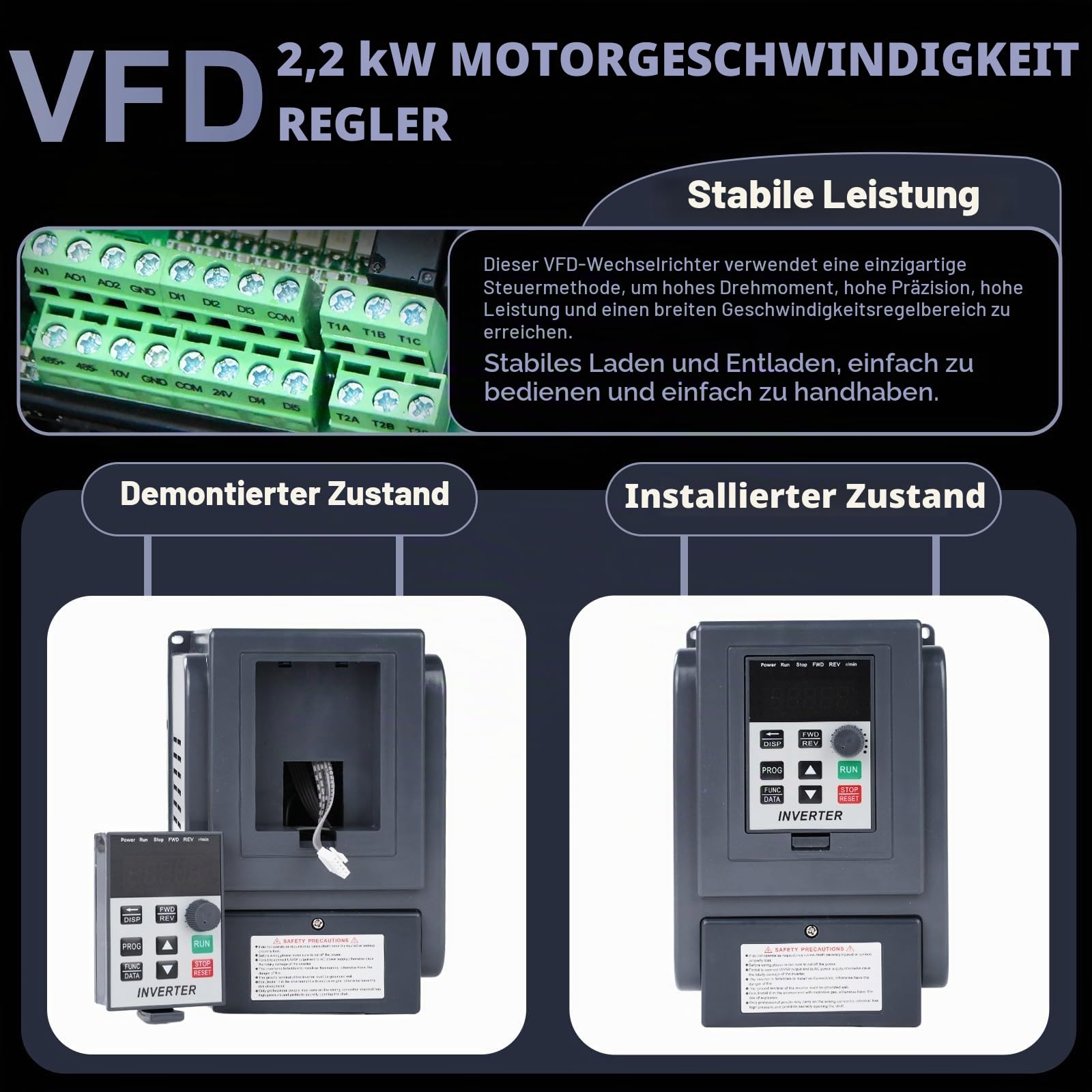 Jadeshay Frequenzumrichter 2,2 kW VFD Drehzahlregler 1 Phasen 220V Eingang 3 Phasen 380VAusgang AC220V Wechselrichter Motordrehzahlregler für Motor