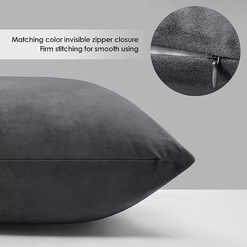 Miniatura 2 de Homelike Moment Juego de 2 fundas de almohada de 16 x 16 pulgadas, fundas de almohada decorativas de terciopelo gris, fundas de cojín cuadradas